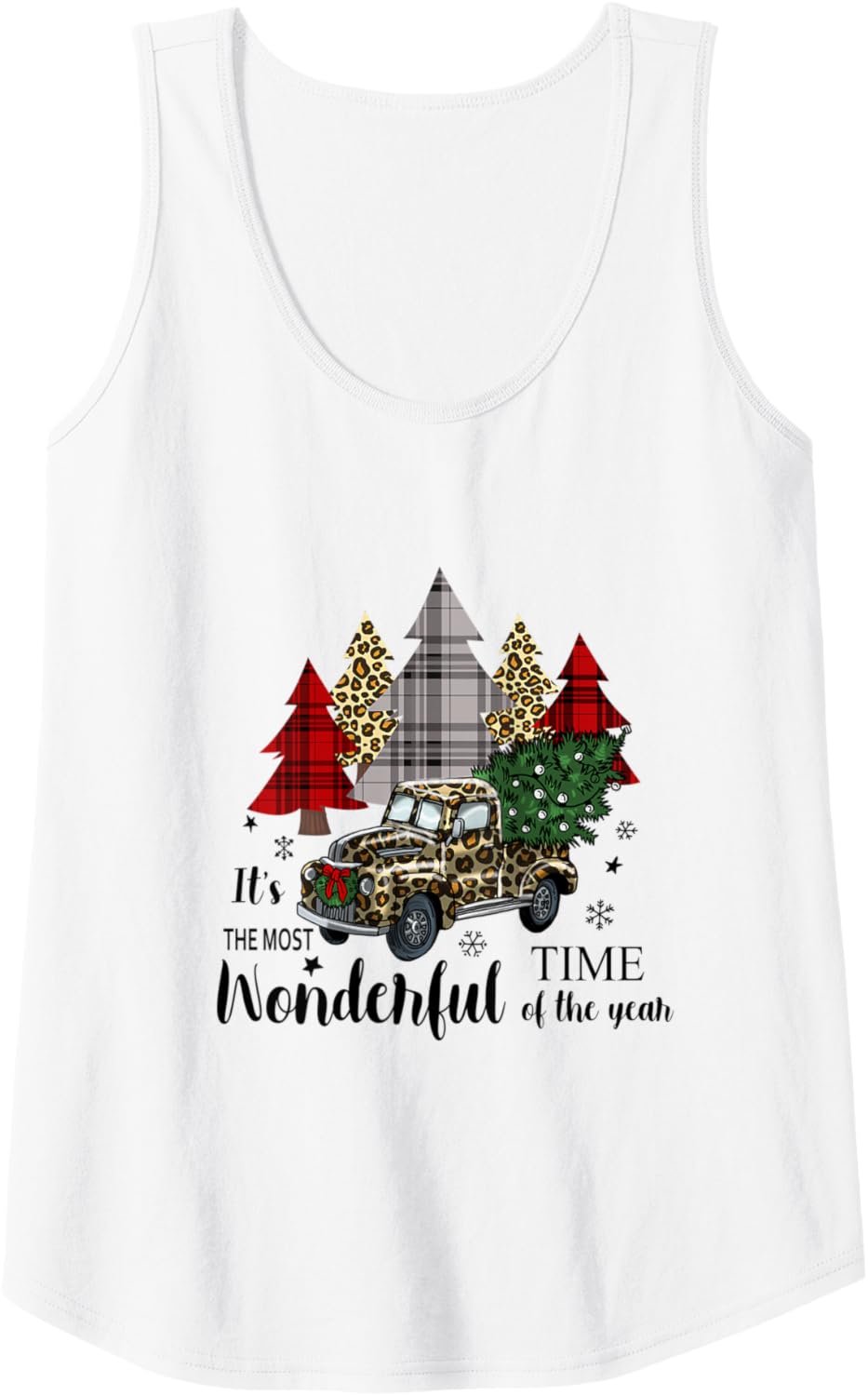 Womens Pickup Truck Hauling Christmas Tree in Leopard Cheetah Print Tank Top Tank Top Streetwear Style Fan Favorite