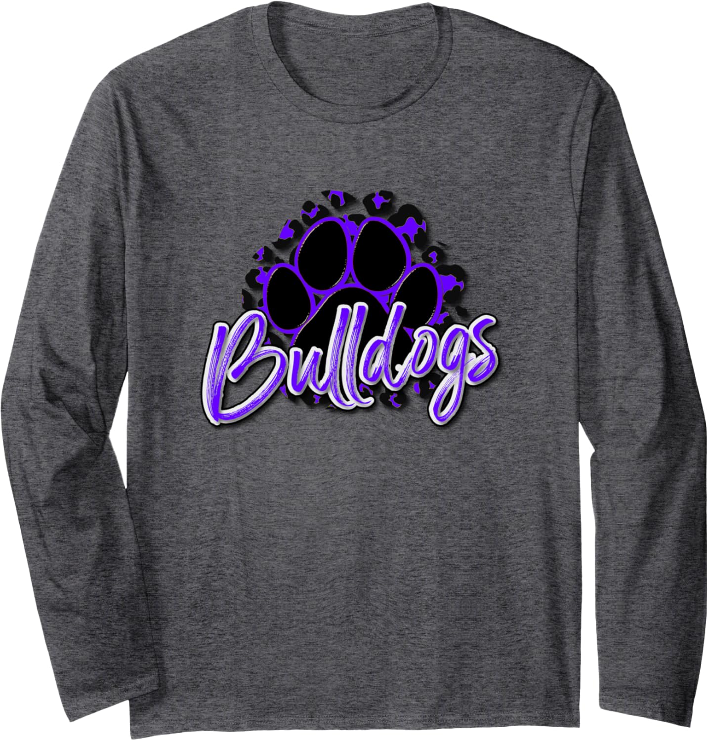 Bulldogs Purple Black Cheetah School Sports Fan Team Spirit Long Sleeve Long Sleeve T Shirt Comfort Fit Best Seller Look