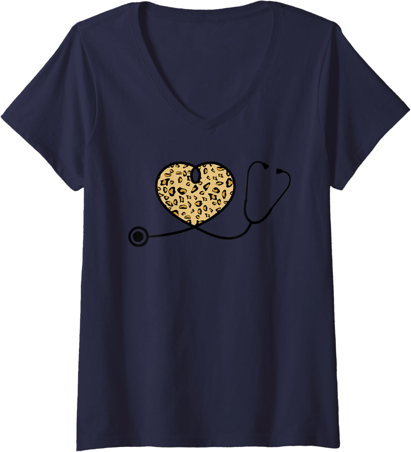 Womens Leopard Stethoscope Heart Cheetah Animal Print Nurse Life V Neck Apparel Viral TikTok Find Hot Right Now