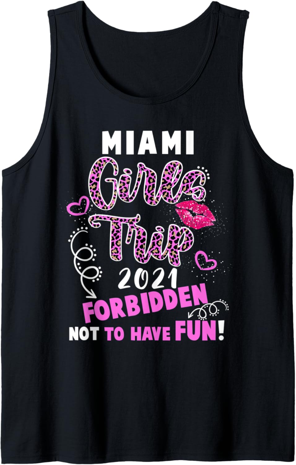 Miami Girls Trip 2021 Vacation Pink Lips Leopard Print Tank Top Tank Top Streetwear Style Gift Ready