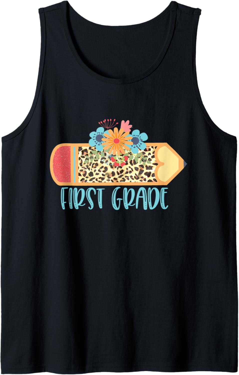 FIRST 1ST GRADE Pencil Leopard Cheetah Print Teacher Tank Top Tank Top Trending US Best Seller Look