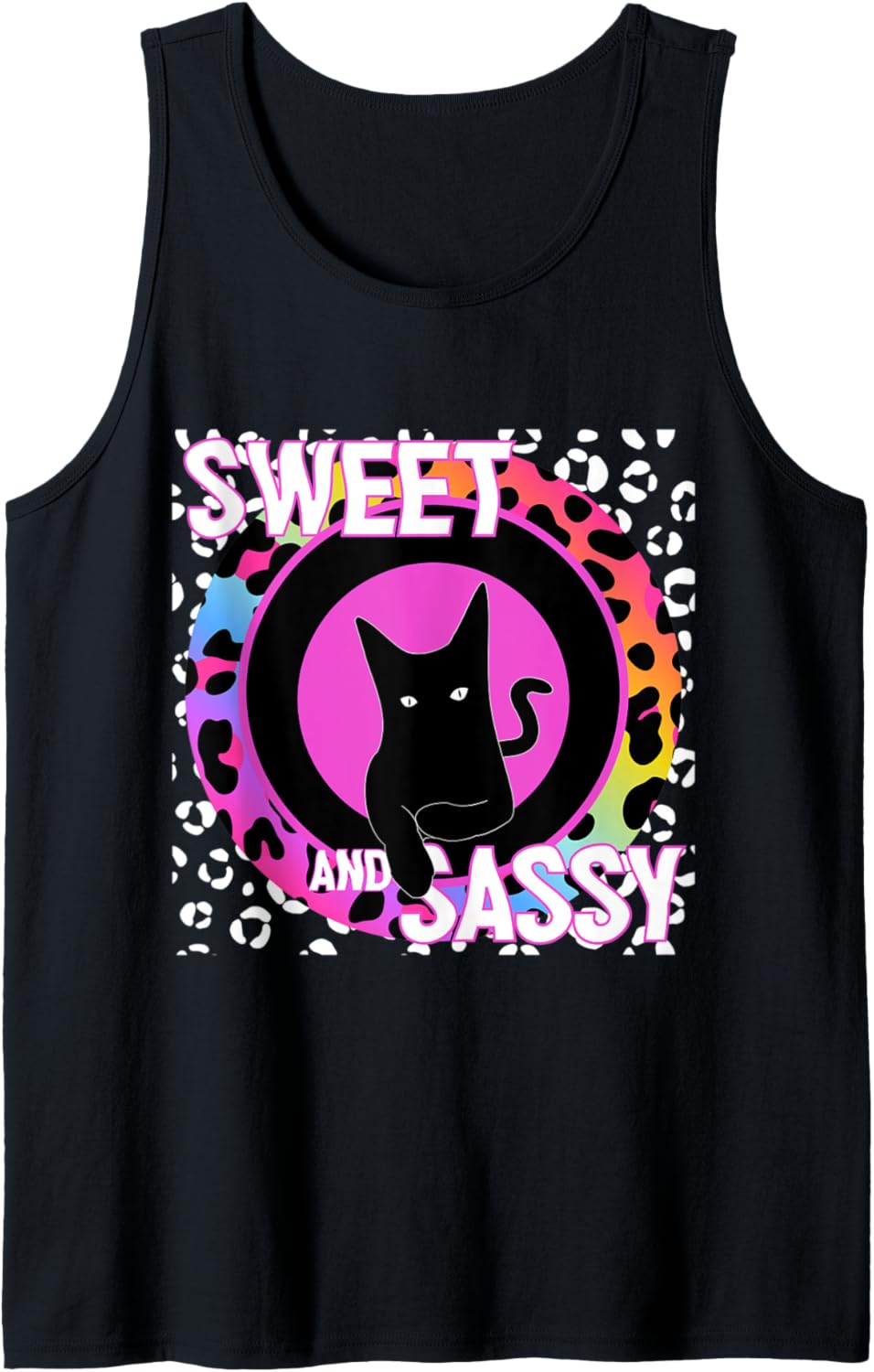 Cute Cat Feline 90s Nostalgia Rainbow Leopard Print Tropical Tank Top Tank Top Trending US Everyday Wear