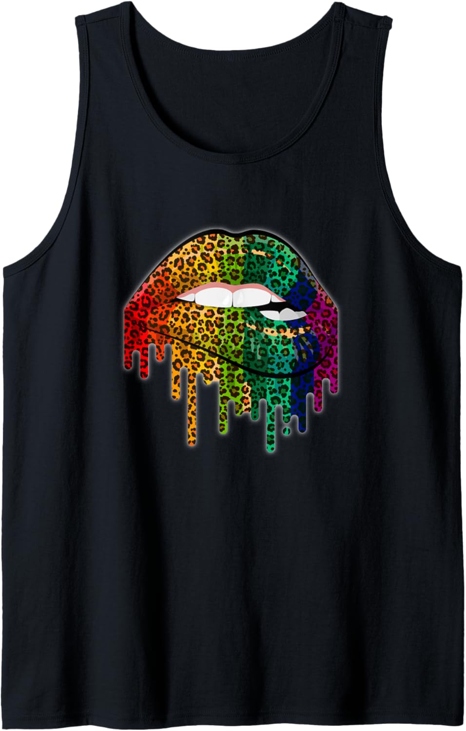 Womens Cool Lips Bite Kiss Me Leopard Print Colorful Cheetah Tank Top Tank Top Comfort Fit Fan Favorite