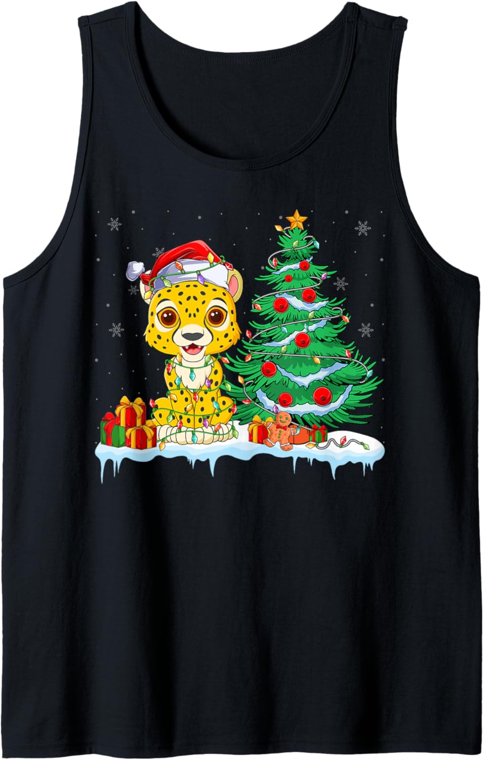 Cheetah Lover Christmas Cheetah Wearing Santa Hat Xmas Light Tank Top Tank Top Premium Print US Top Pick