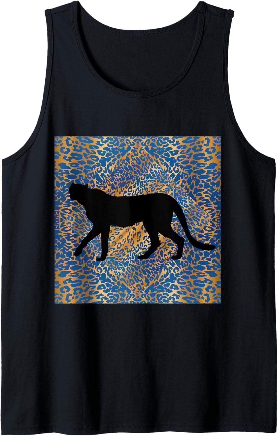 CHEETAH PRINT IN GOLDEN AND BLUE WITH SILHOUETTE CHEETAH Tank Top Tank Top Comfort Fit US Top Pick