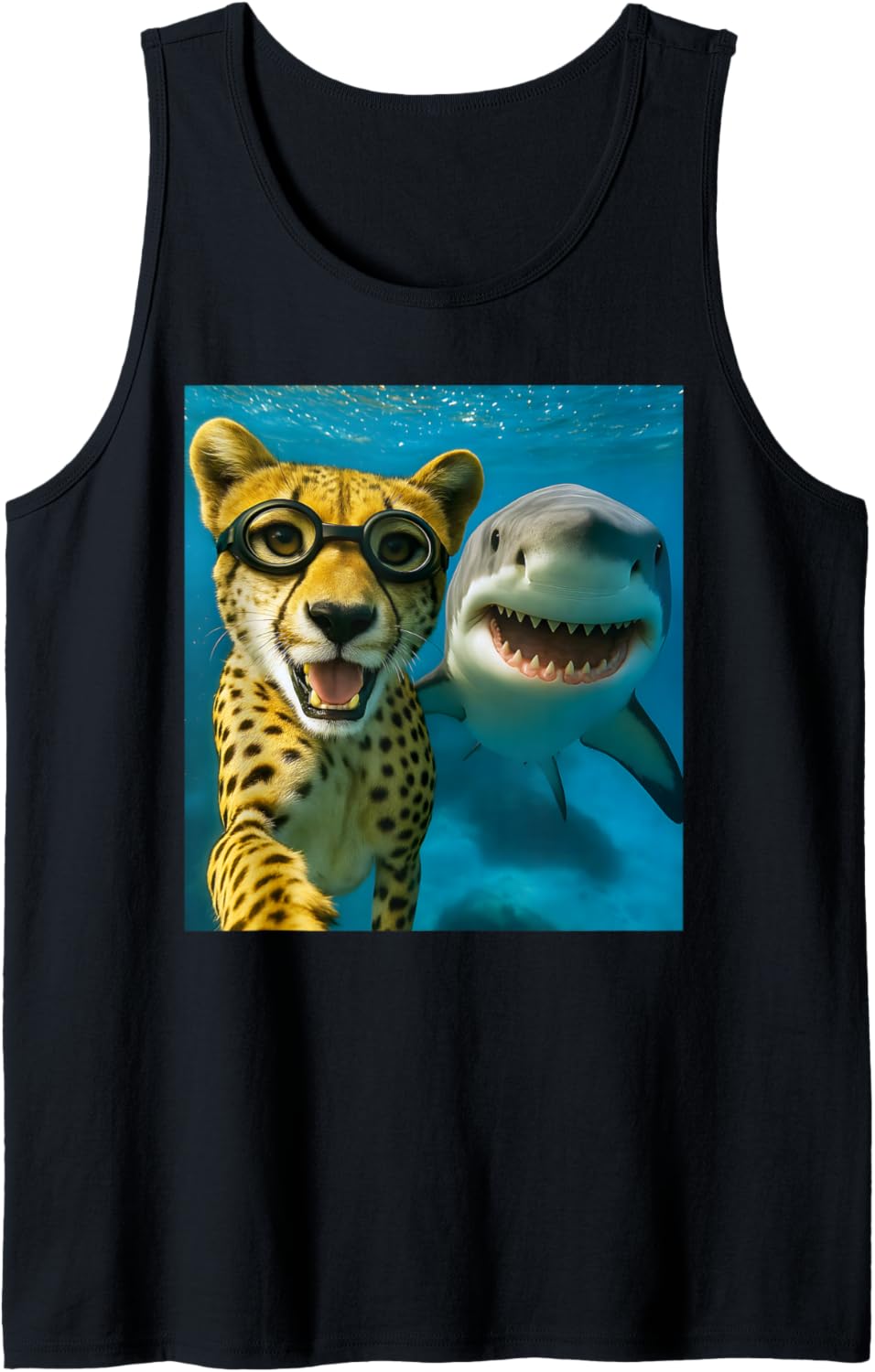 Funny Cheetah Selfie with Shark Ocean Lovers Safari Animal Tank Top Tank Top Streetwear Style US Top Pick