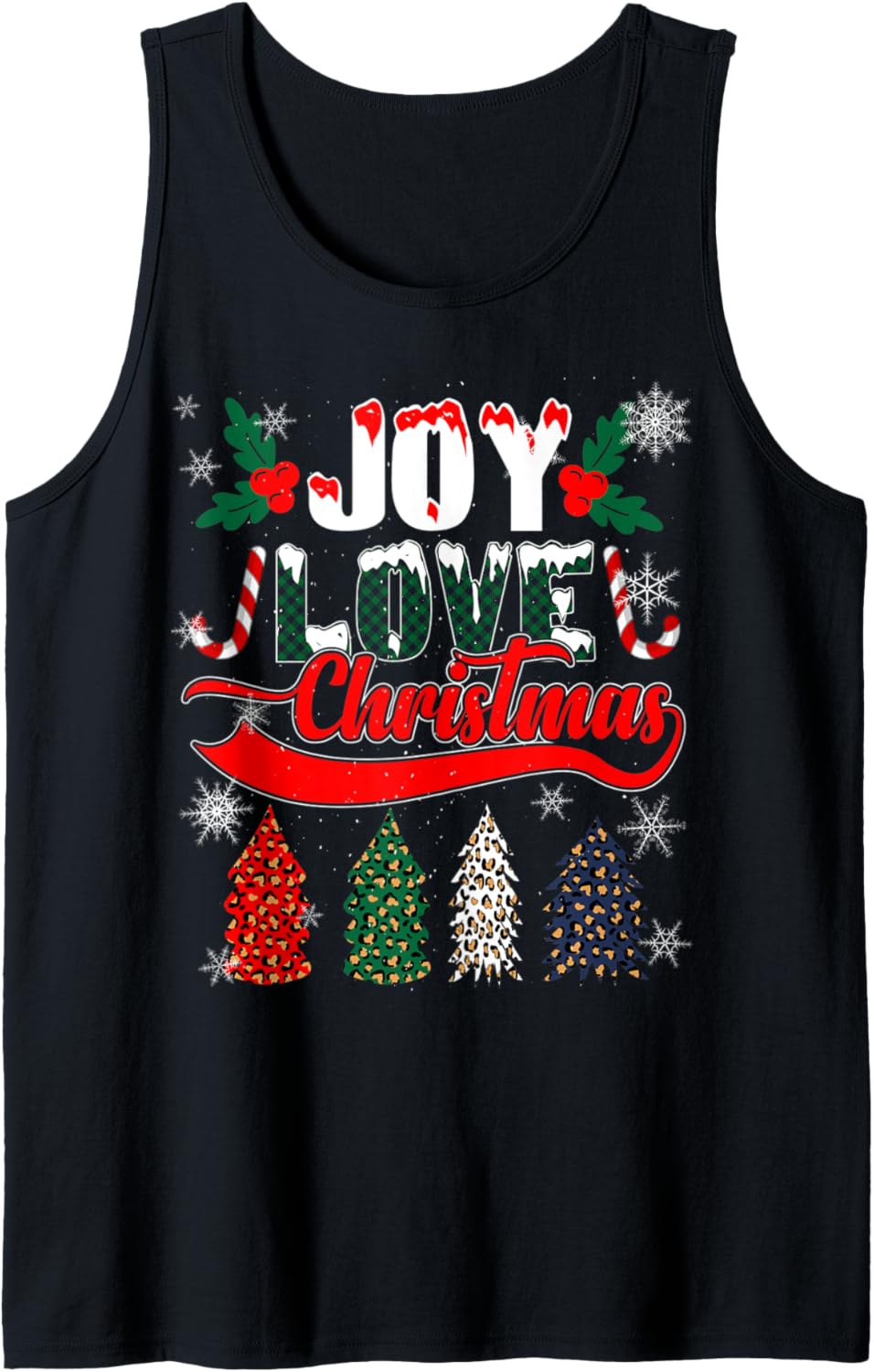 Joy Love Christmas Trees Gingham Plaid LEO Cheetah Print Tank Top Tank Top Trending US Gift Ready
