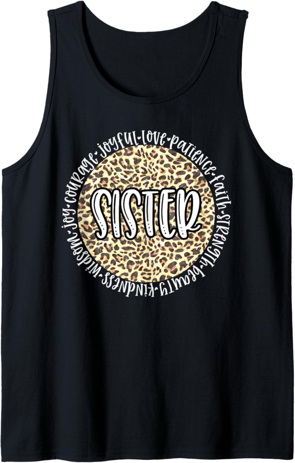 SISTER Cheetah Leopard Print Circle Love Patience Black Tank Top Tank Top Trending US US Top Pick