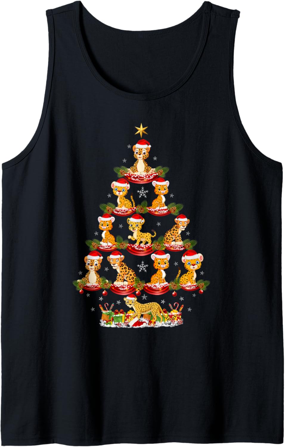 Cheetah Xmas Lighting Santa Cheetah Christmas Tree Tank Top Tank Top Streetwear Style Hot Right Now