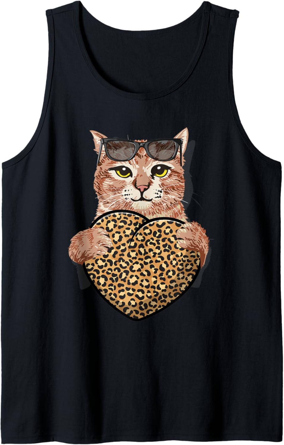 Cool Cat holding Cheetah Leopard Print Heart Valentines Day Tank Top Tank Top Viral TikTok Find Gift Ready
