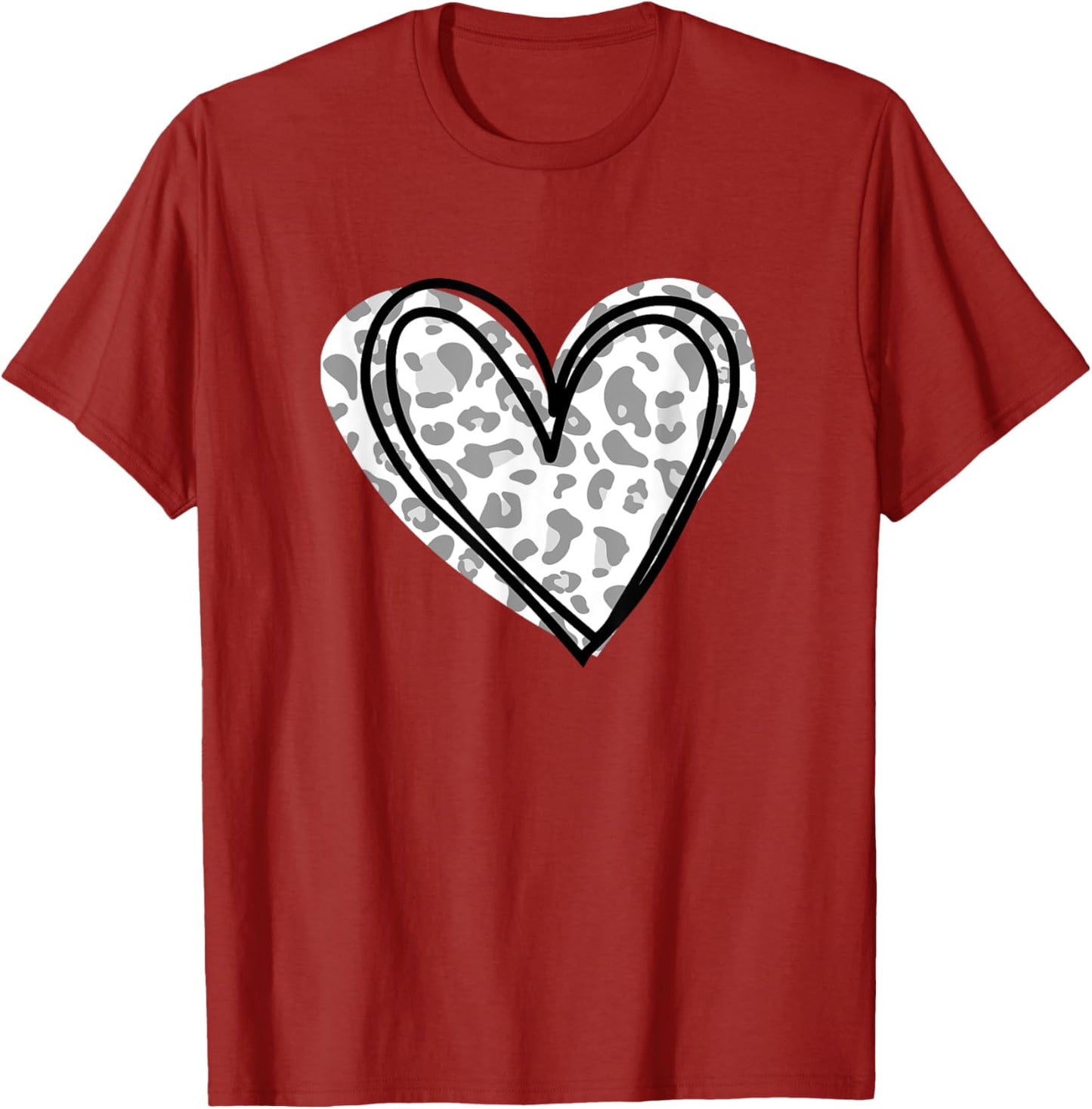 Grey and White Leopard Print Heart Valentines Day Apparel High Search Demand Gift Ready