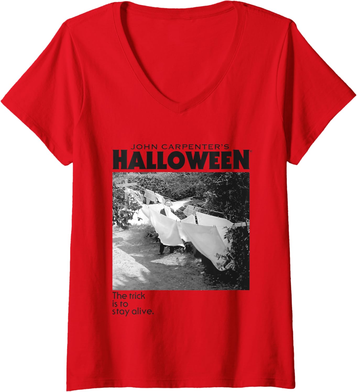 Womens Halloween Michael Myers Standing By Clothes Line V-Neck Apparel | Trending 2025