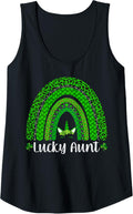 Womens Lucky Aunt Shirt Leopard Print Rainbow Unicorn Patrick s Day Tank Top Tank Top Streetwear Style Best Seller Look
