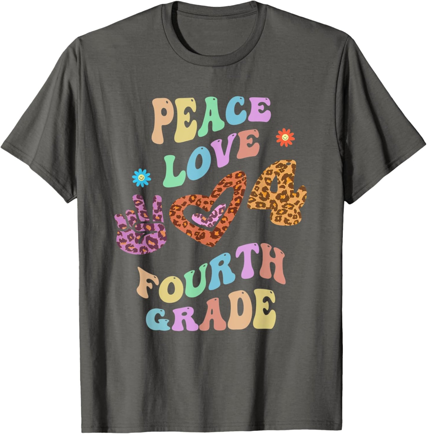 Rainbow PEACE LOVE FOURTH GRADE Leopard Print Retro 4th Gr Apparel High Search Demand Gift Ready