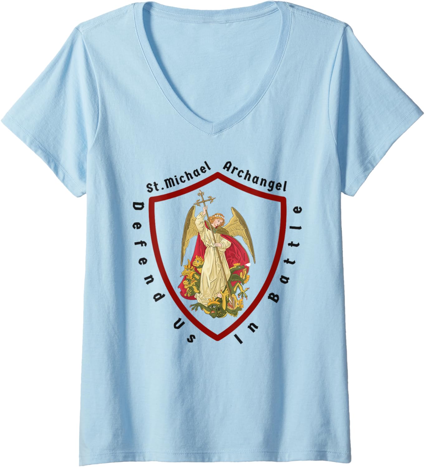 Womens Saint Michael the archangel, defend us in battle V-Neck Apparel | Trending 2025