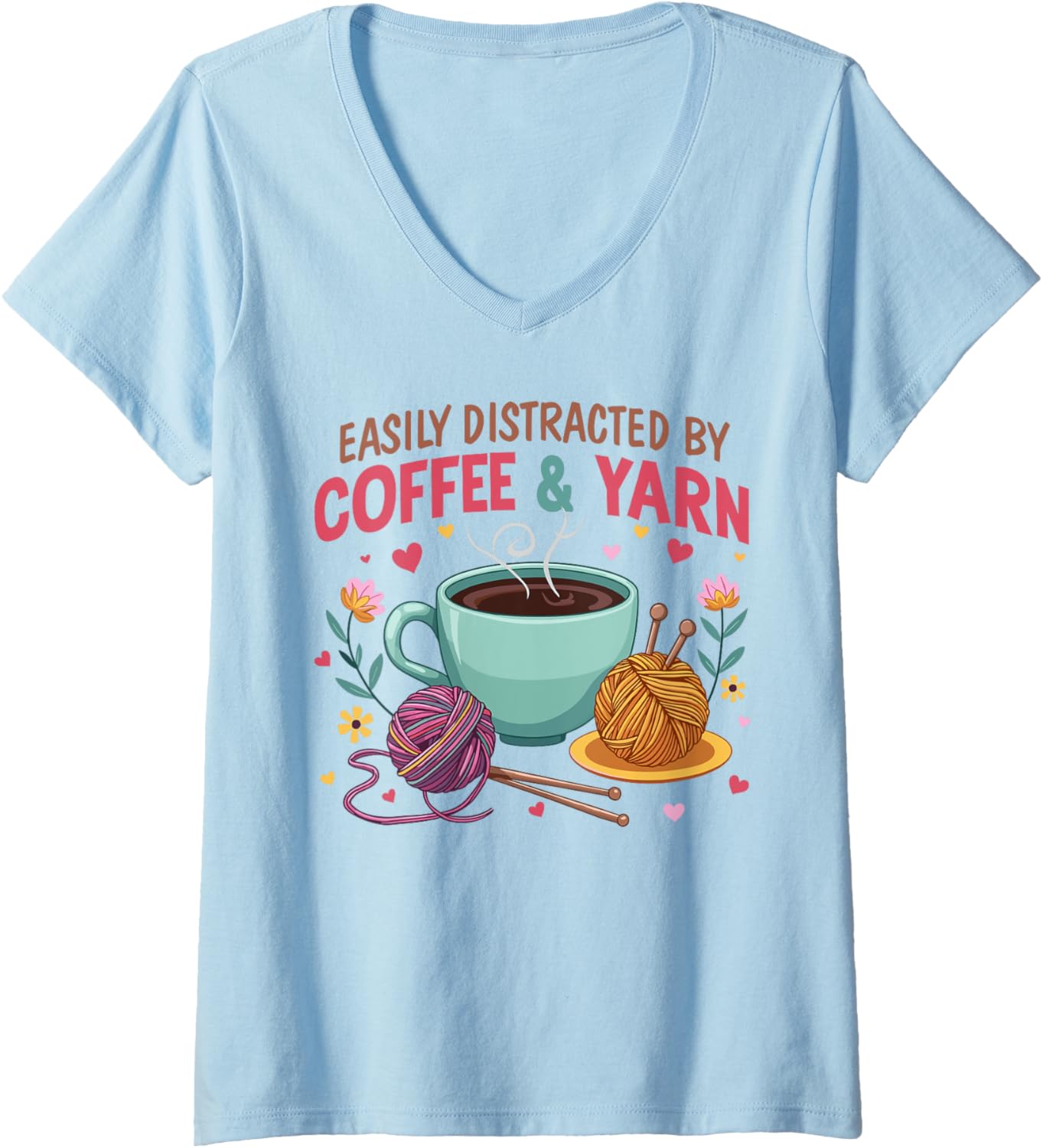 Womens Easily distracted by Coffee and yarn V-Neck Yarn Supply | Top Rated | High CTR Title