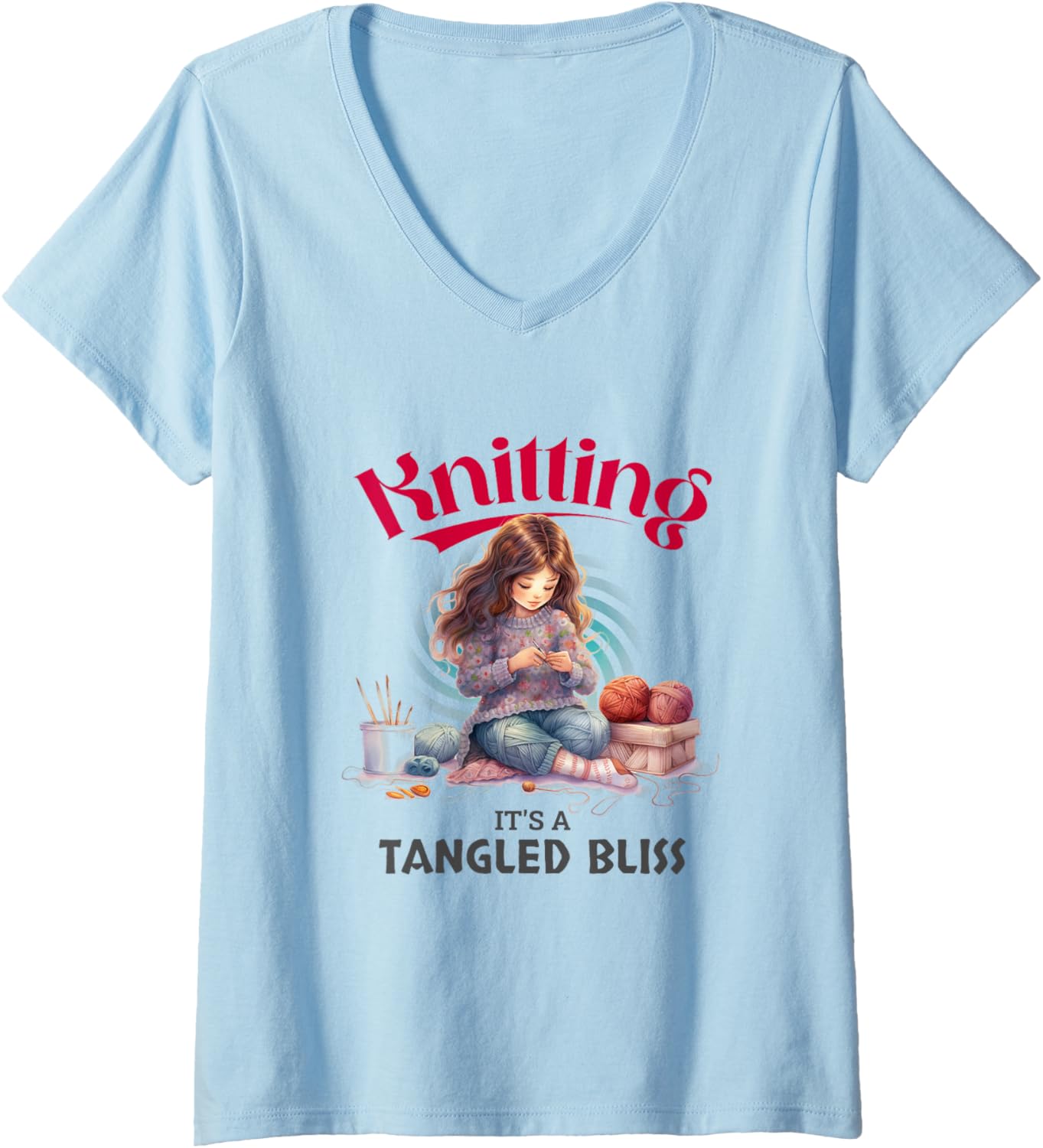 Knitting It's a Tangled Bliss For Yarn Lovers V-Neck Yarn Supply | Trending 2025 | Customer Favorite