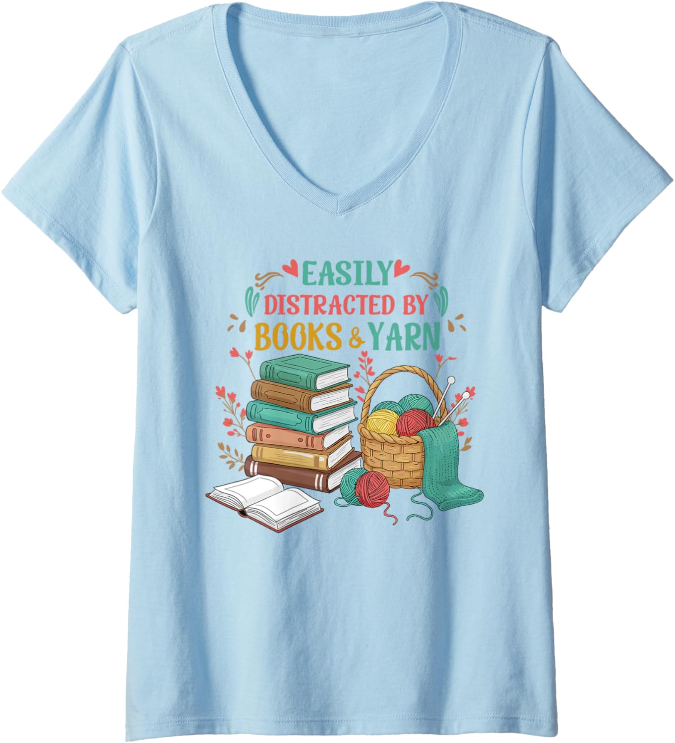 Womens Easily distracted by Books and yarn V-Neck Yarn Supply | Viral US Pick | High CTR Title