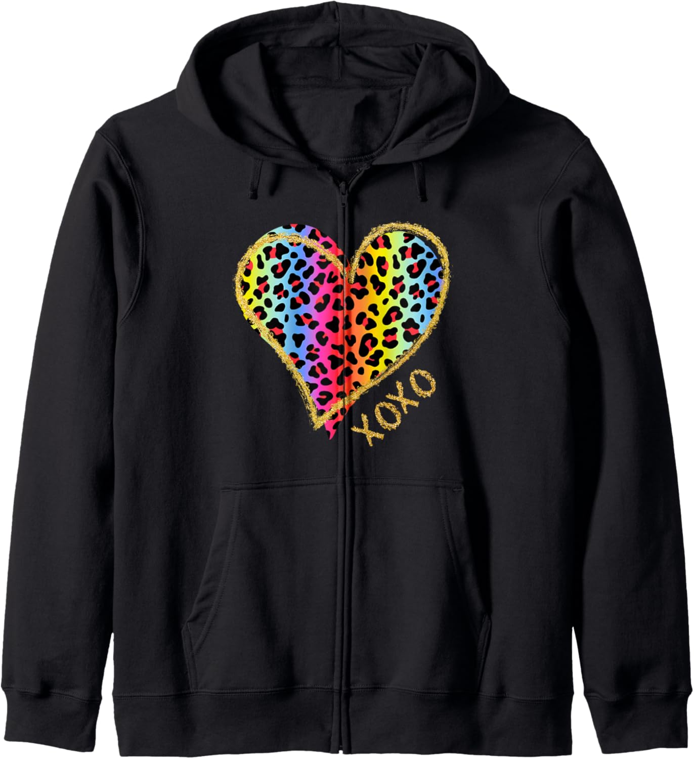 Heart Rainbow Cheetah Leopard Tiger Print Zip Hoodie Hoodie Comfort Fit Fan Favorite