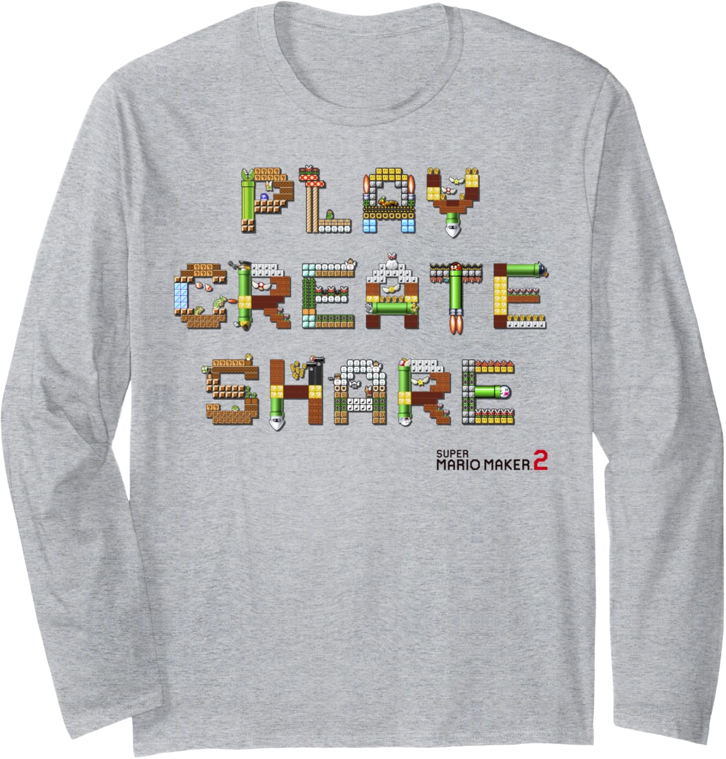 Super Mario Maker 2 Play Create Share Block Build-Up Long Sleeve Apparel | High Search Volume | Aesthetic Fit