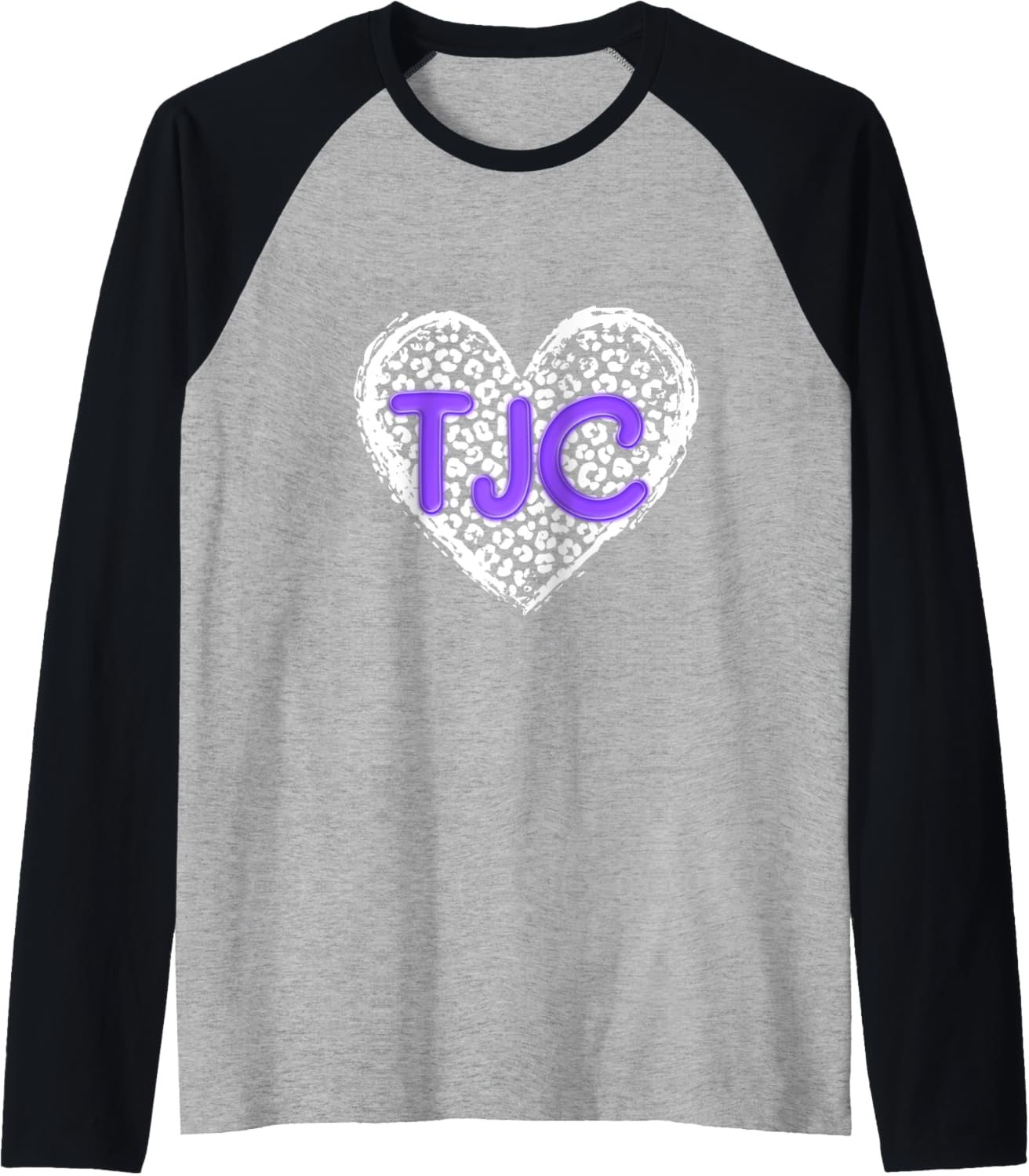 TJC Purple Initials Leopard Cheetah Heart Trendy Womens Raglan Baseball Tee T Shirt Streetwear Style US Top Pick