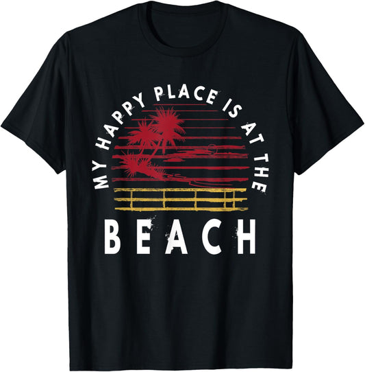Retro My Happy Place Is At The Beach Shirt Funny Summer T-Shirt | US Viral Pick | Daily Wear Essential