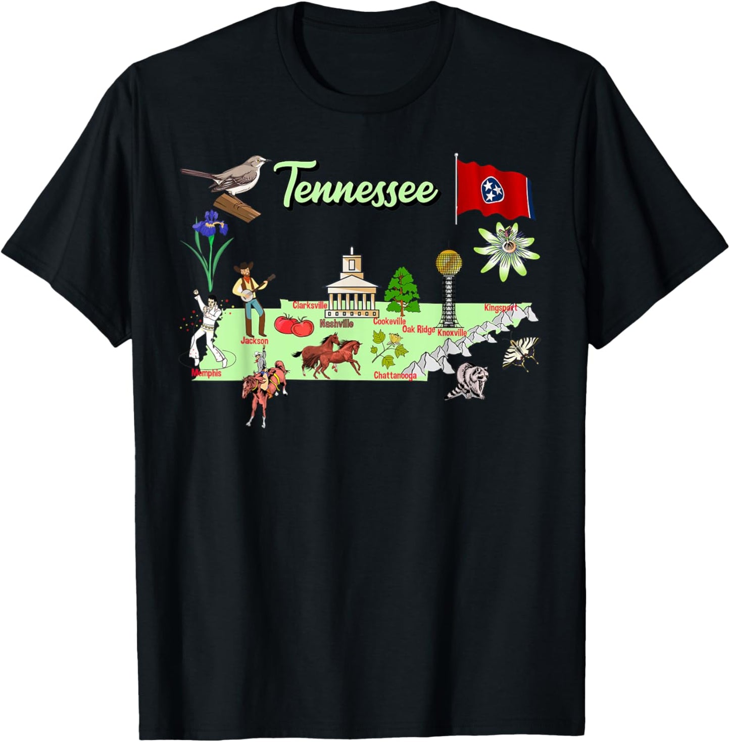 Hand Drawn Illustration of Tennessee Map, Tourist places, US Apparel | Trending 2025 | Top Rated Comfort
