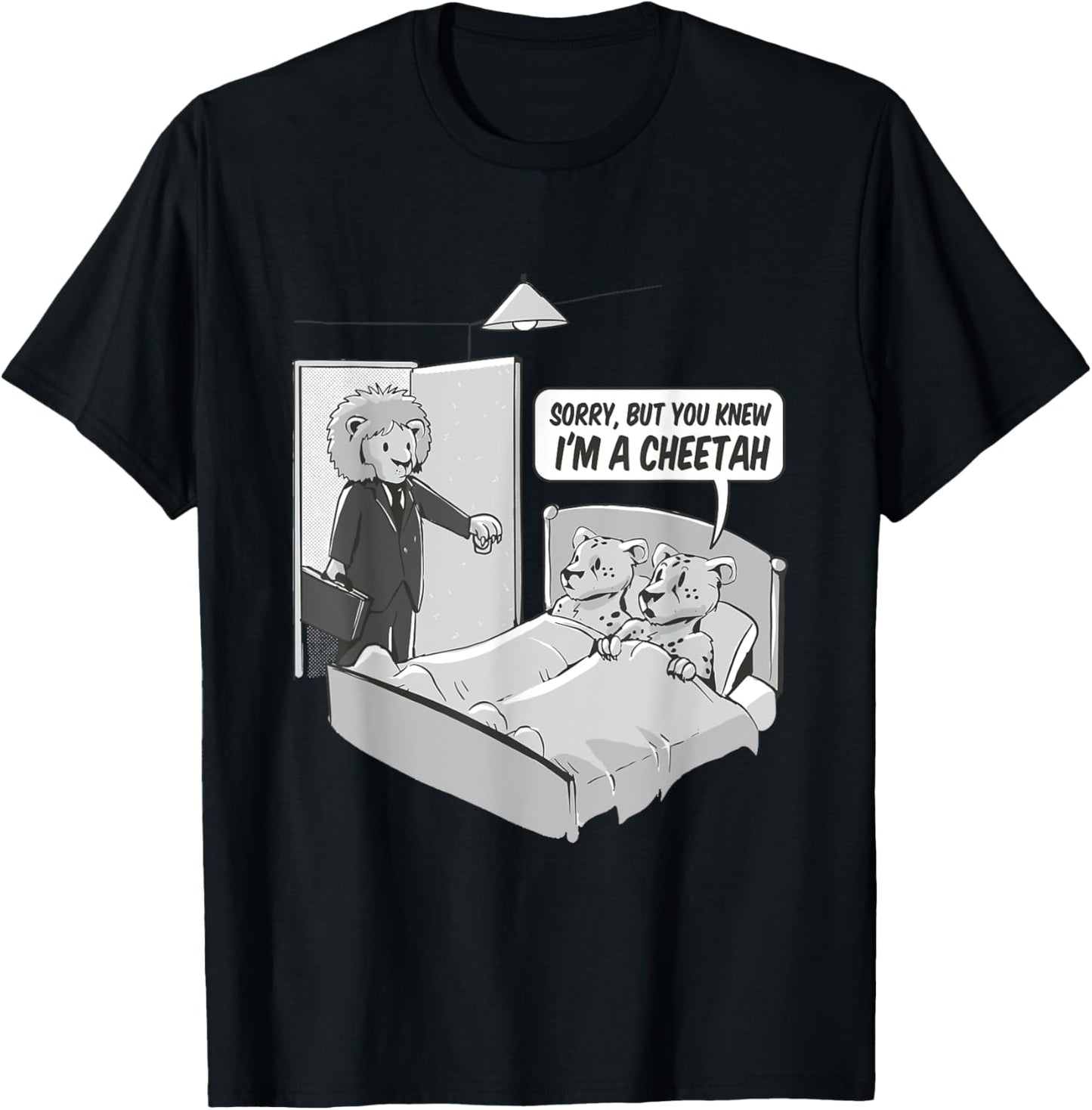 Funny Old School Comic With Lion and Cheetah Apparel Premium Print US Top Pick