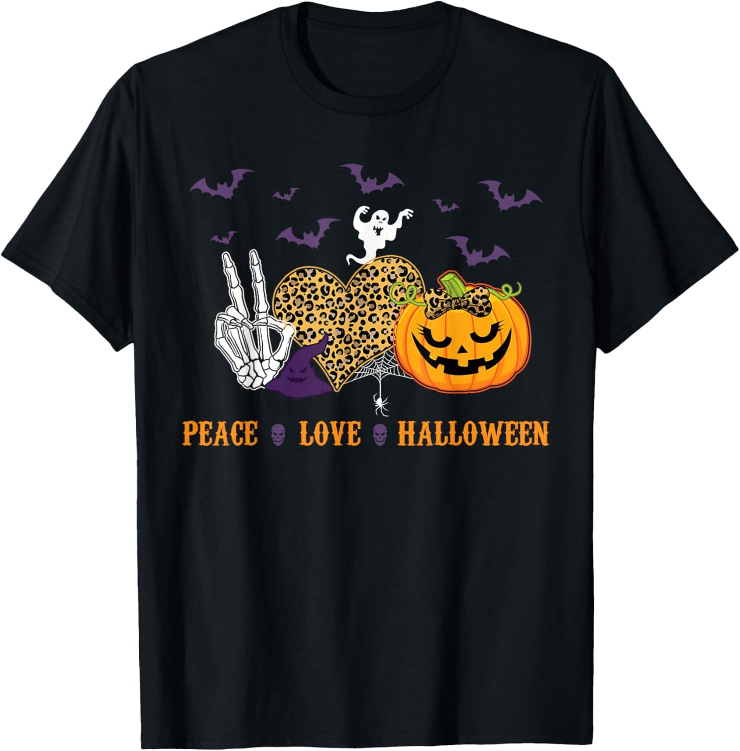 Peace Love Halloween Skeleton Pumpkin Hippie Costume Apparel Trending US Everyday Wear