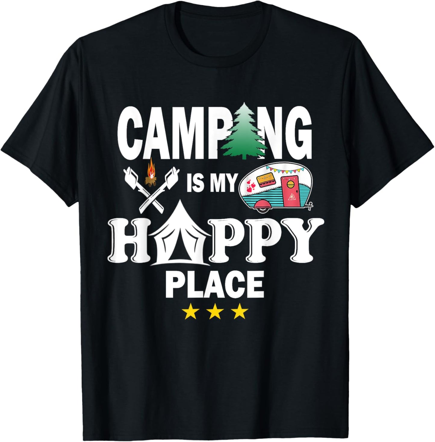 Camping is My Happy Place Funny Outdoor Camping Apparel | US Viral Pick | Customer Favorite