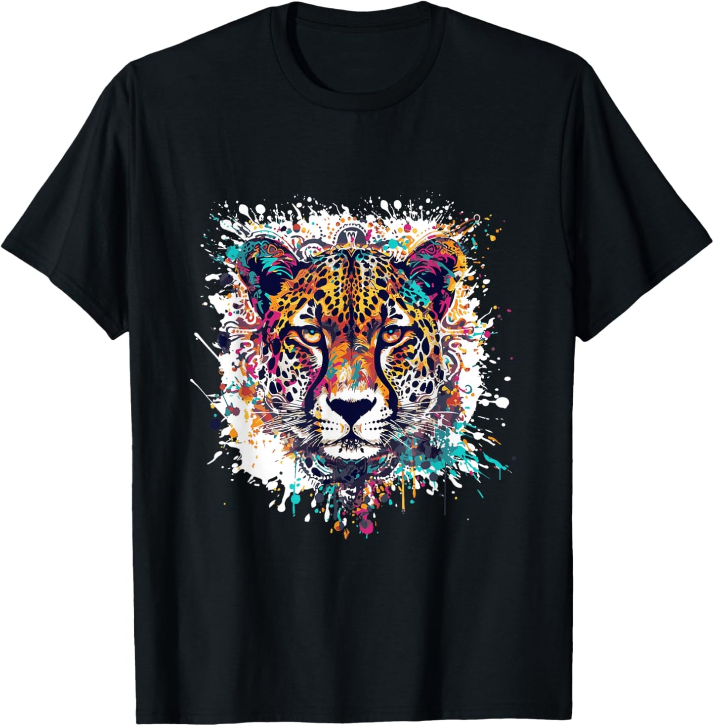 Cheetah Colorful Artwork Portrait Animal Head Apparel Comfort Fit Gift Ready