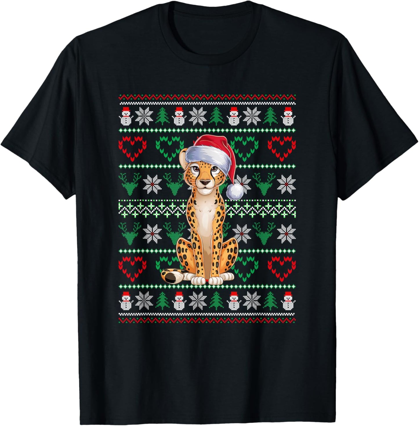 Ugly Christmas Cheetah Wearing Santa Hat Xmas Pajama Apparel Premium Print Best Seller Look