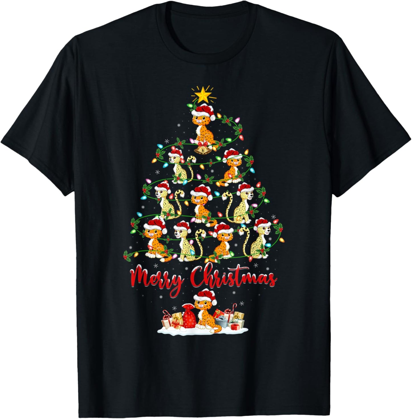 Funny Cheetah Christmas Tree Lights Santa Cheetah Xmas Apparel High Search Demand Gift Ready