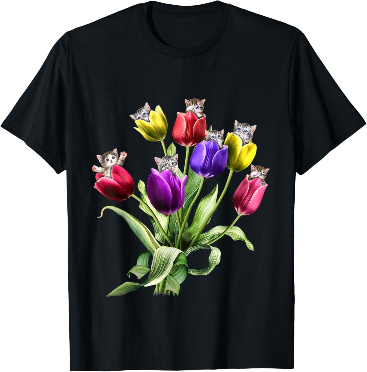 Cat tulips T-Shirt for Men Women T-Shirt | Everyday Casual Wear