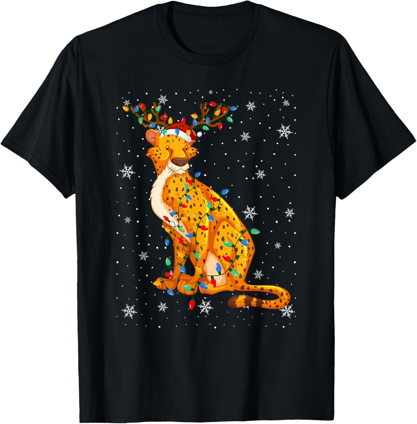 Cheetah Animal Santa Hat Ugly Christmas Tree Lights Apparel Premium Print Everyday Wear