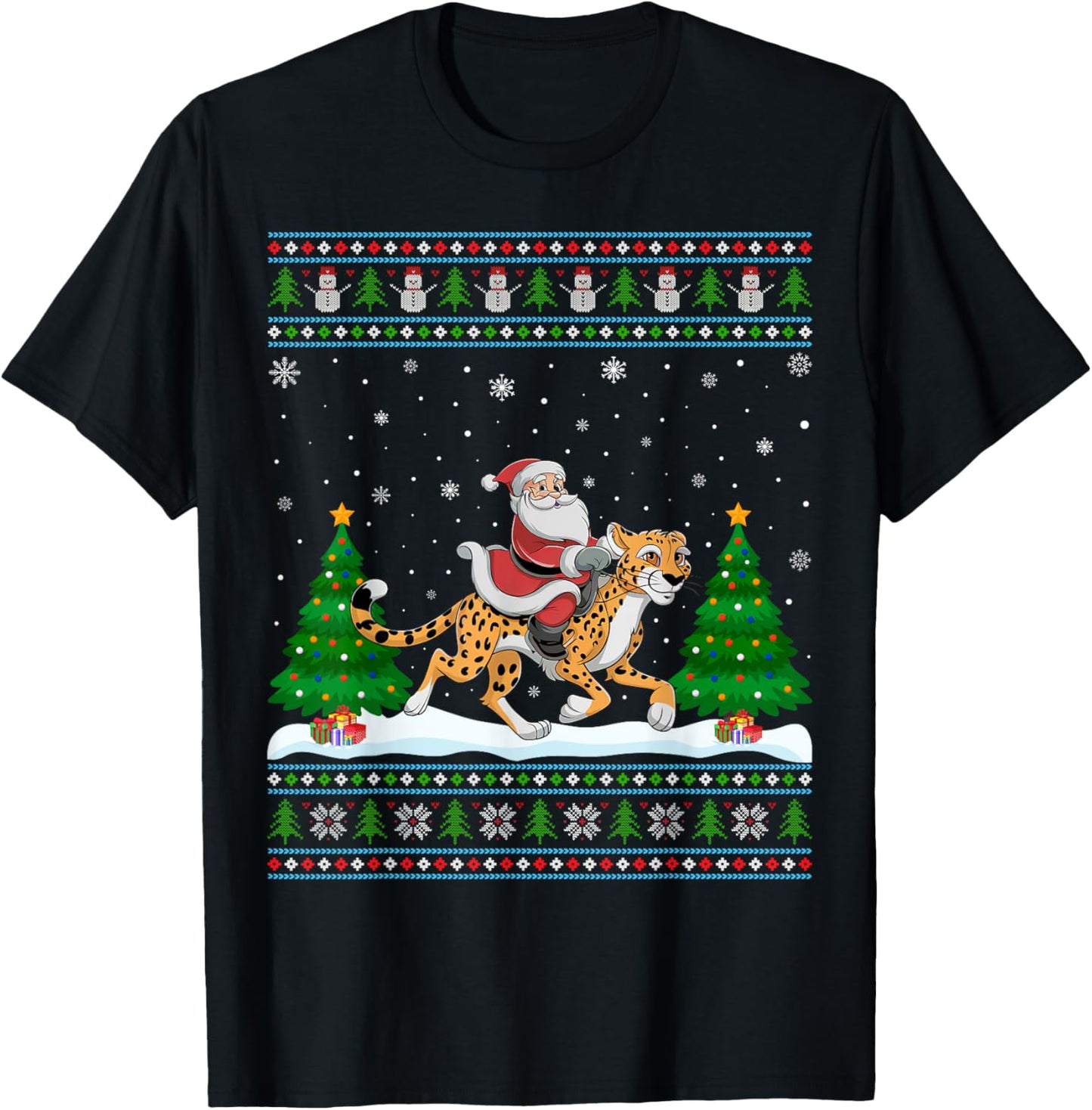 Ugly Xmas Lighting Tree Santa Riding Cheetah Christmas Apparel Streetwear Style US Top Pick