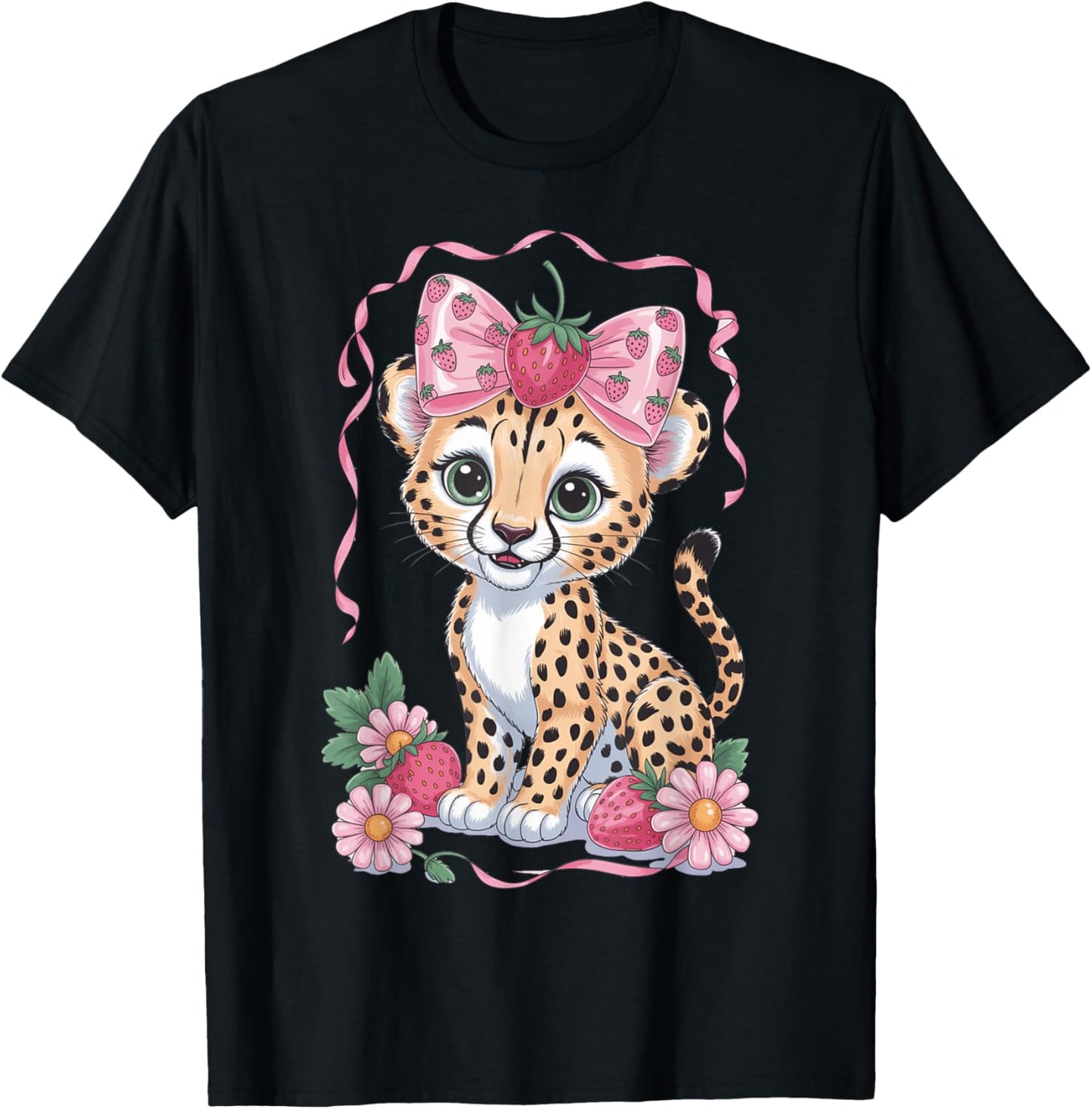 Cheetah Strawberry Coquette Bow Birthday Girl Kids Leopard Apparel Comfort Fit Best Seller Look