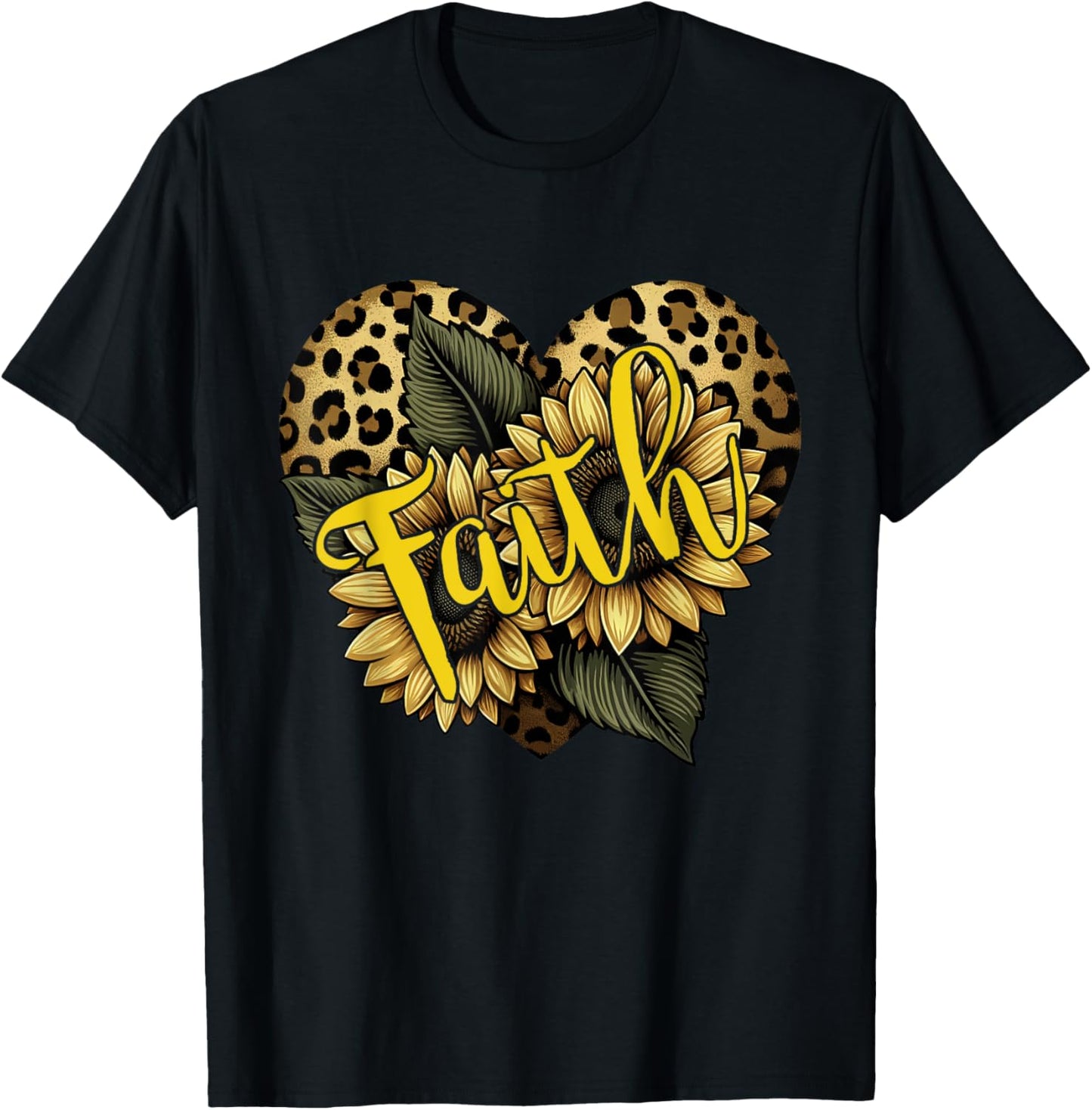 Faith Leopard Cheetah Print Heart Sunflower Christian Faith Apparel Comfort Fit Gift Ready