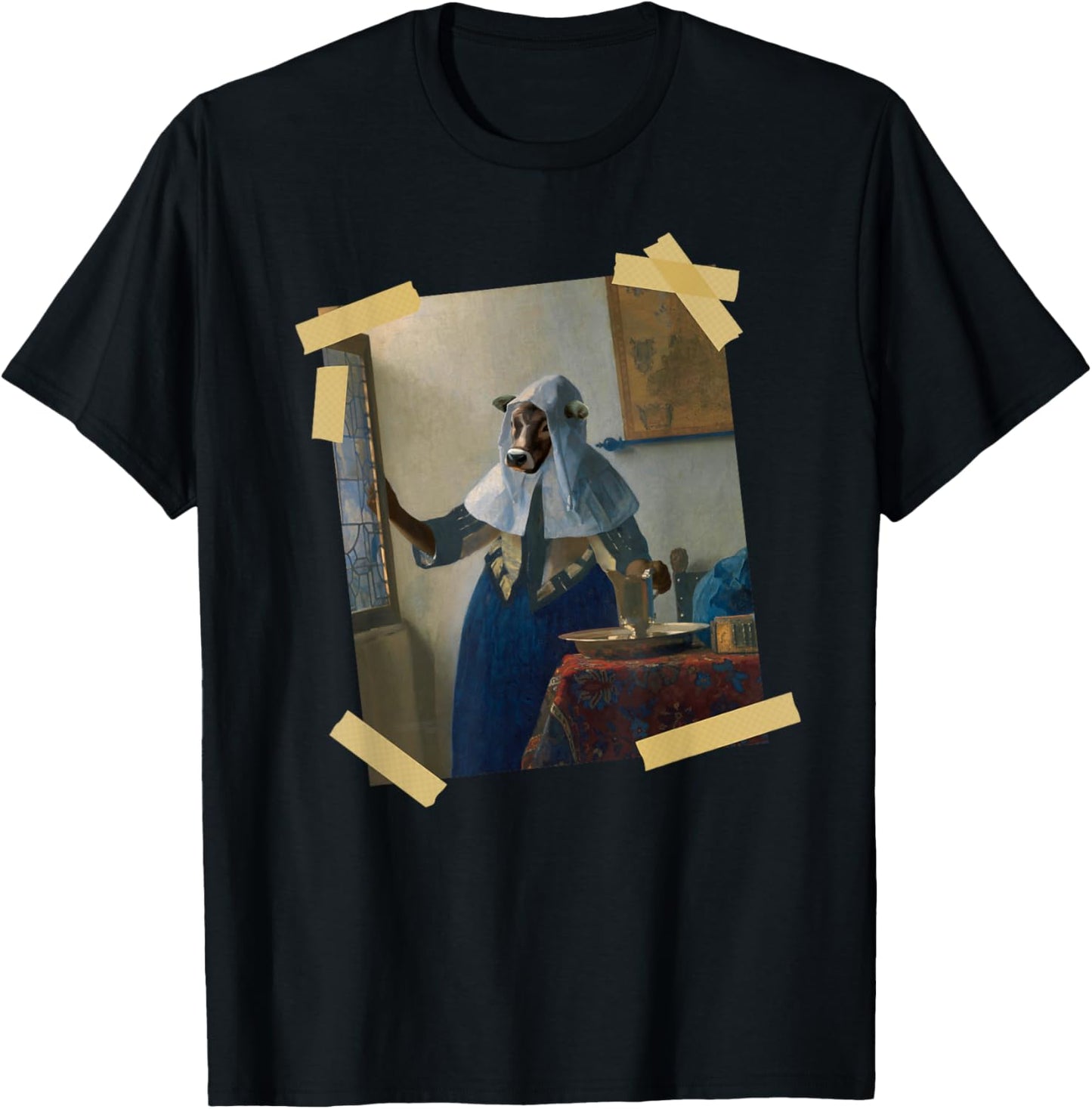 Young Cow With Water Pitcher Art Painting Taped In Place Apparel | Google Shopping Optimized | Daily Wear Essential