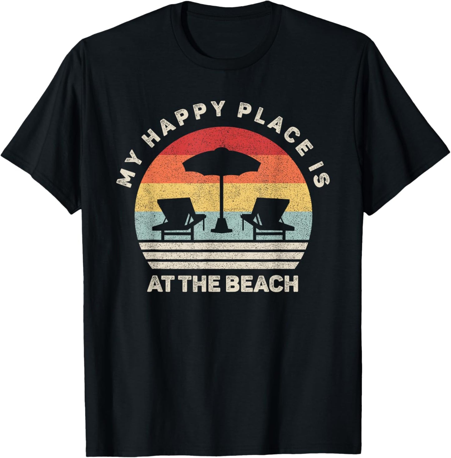 Retro My Happy Place Is At The Beach Shirt Funny Summer T-Shirt for Men Women Kids T-Shirt | High Search Volume | Aesthetic Casual Look