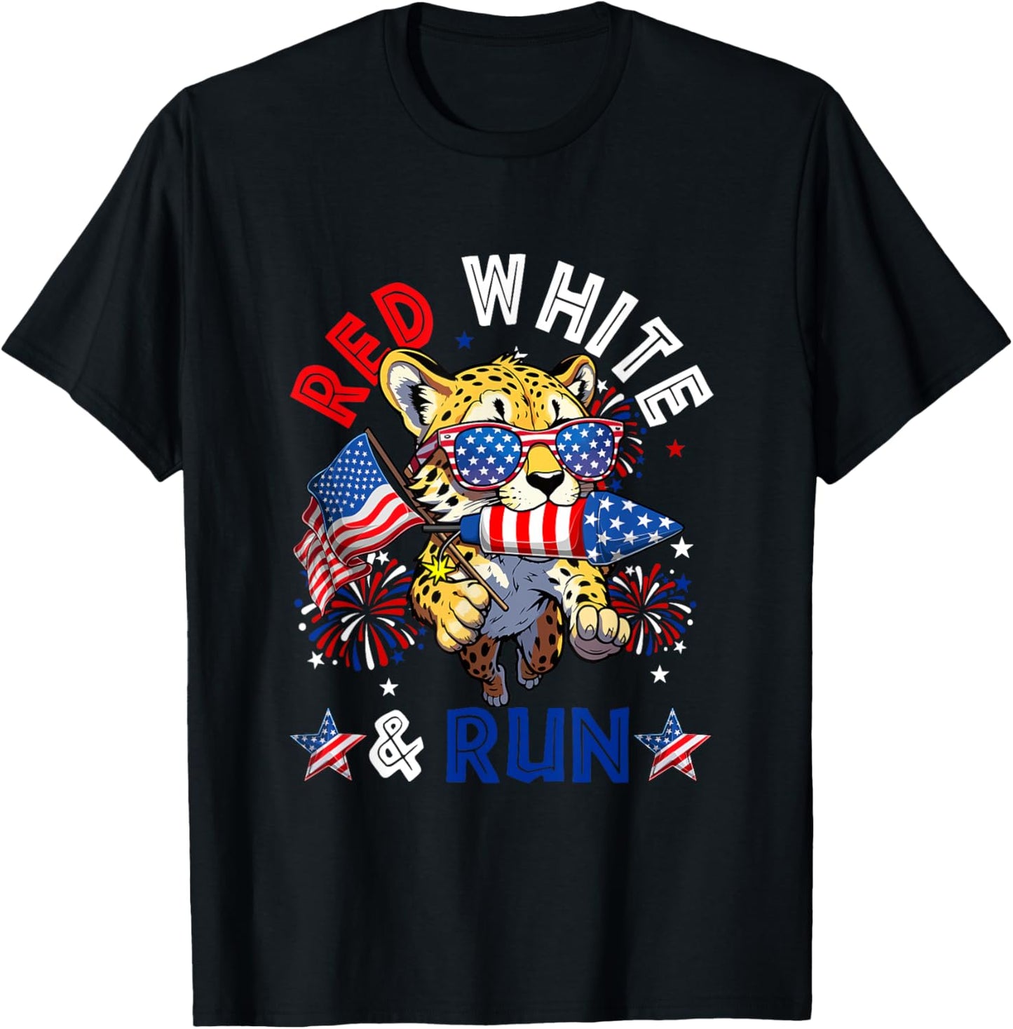 Red White And Run 4th July US Flag Cheetah Sunglasses Runner Apparel Trending US Best Seller Look