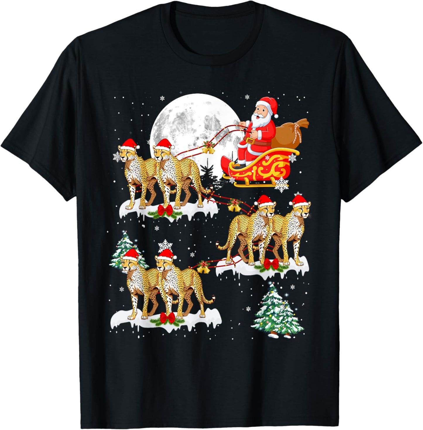 Xmas Tree Lights Funny Santa Riding Cheetah Christmas Apparel Premium Print Hot Right Now