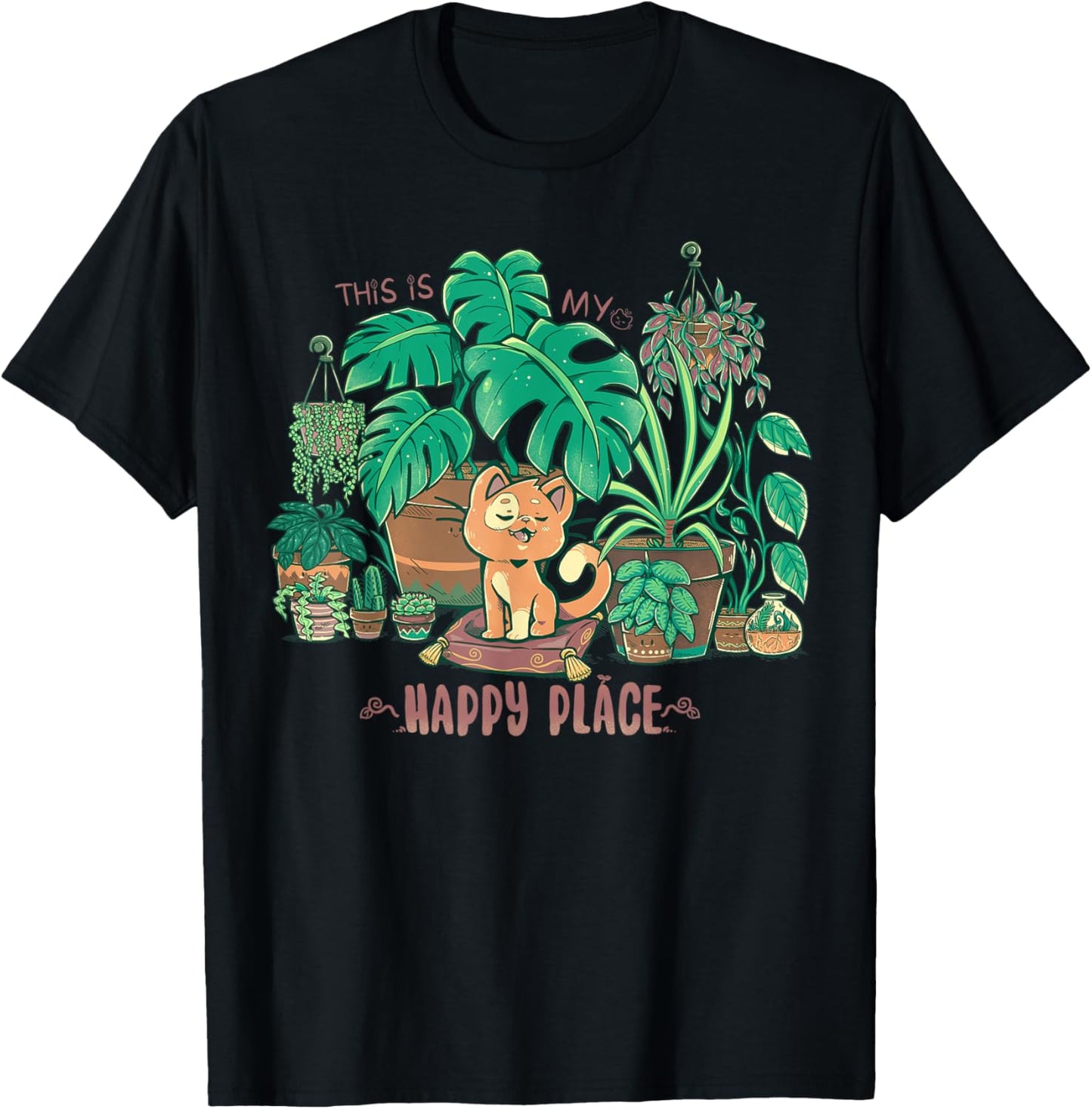 In My Happy Place u2013 Cat surrounded by Plants Apparel | Trending 2025 | Aesthetic Casual Look