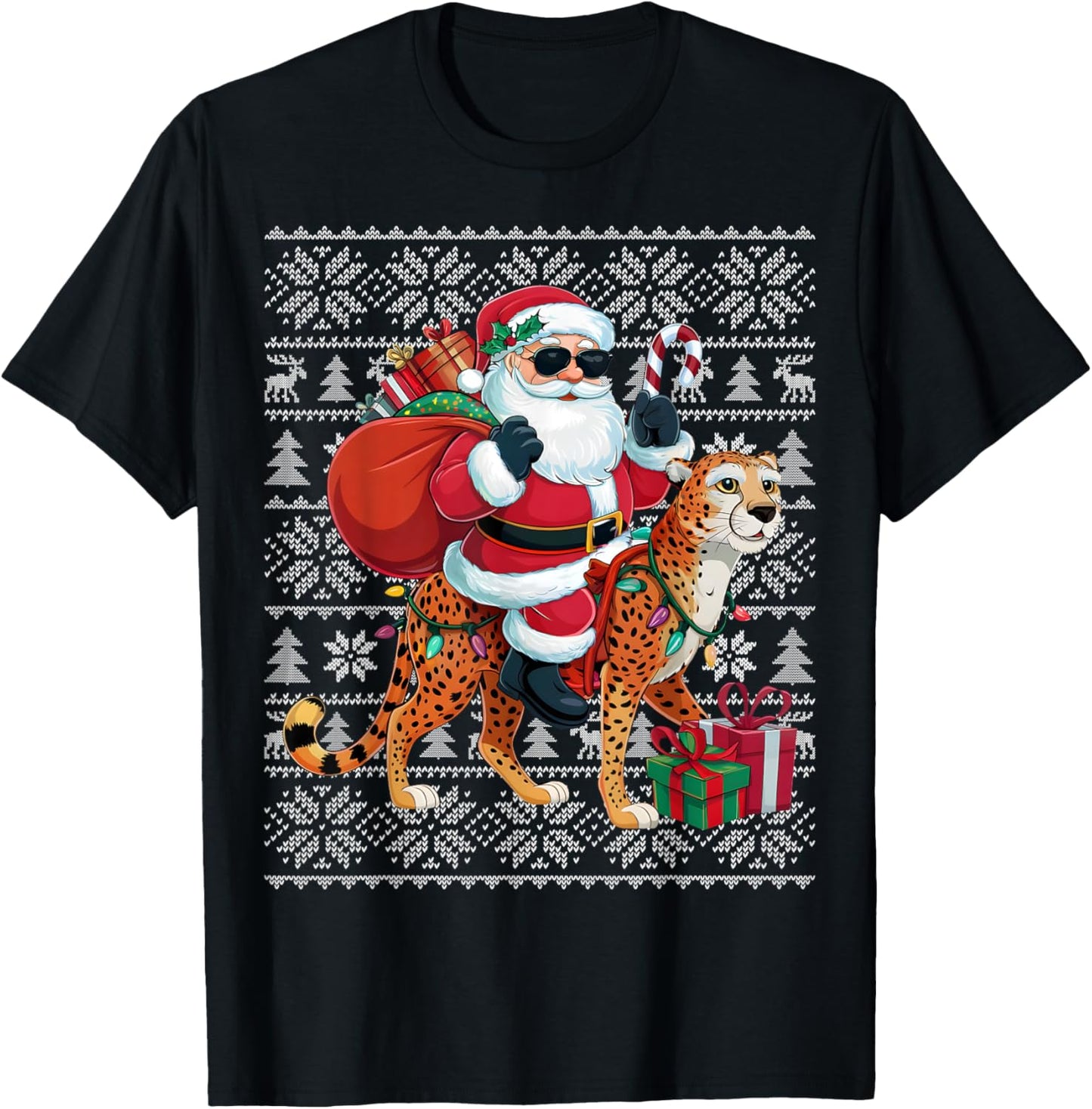Ugly Xmas Sweater Style Santa Riding Cheetah Christmas Sweater Trending US Best Seller Look
