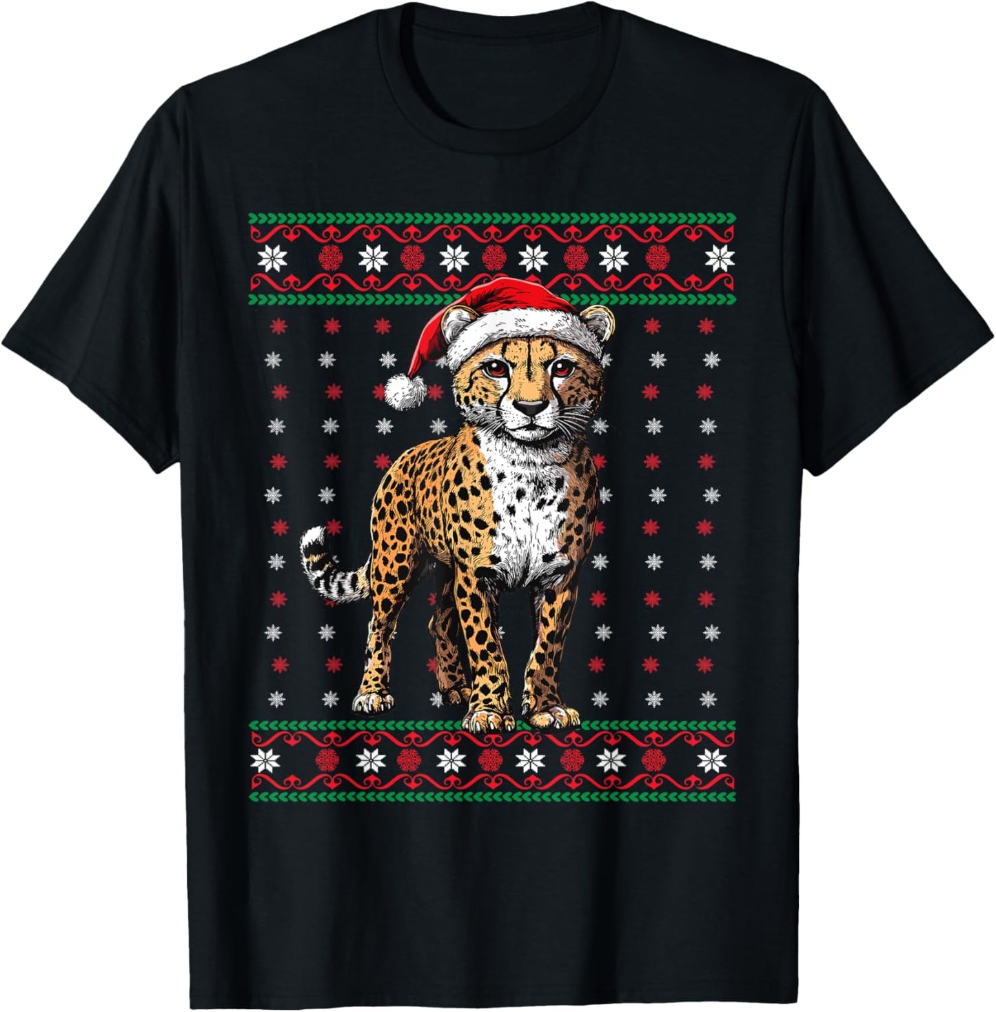 Ugly Christmas Sweater Cheetah Lover Santa Hat Funny Holiday Sweater Trending US Everyday Wear