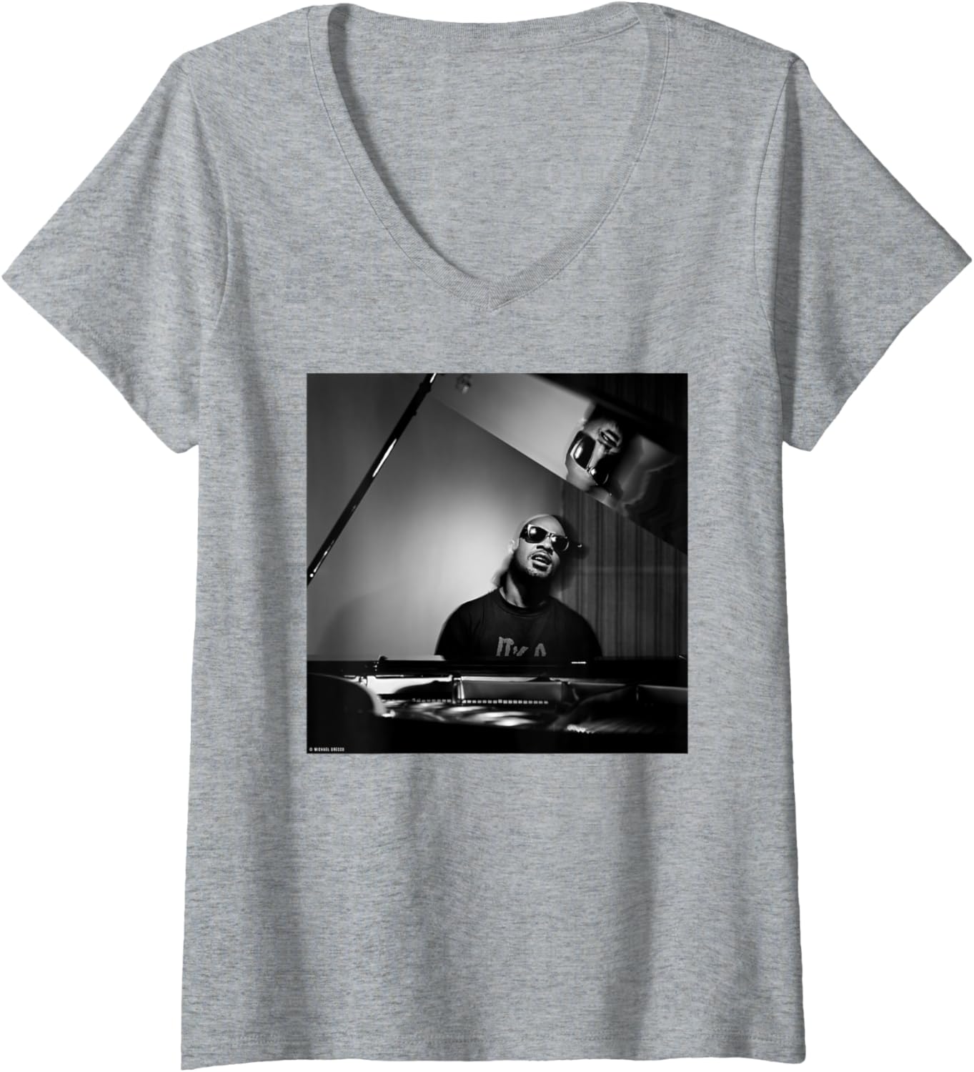Womens Stevie Wonder at The Piano by Michael Grecco V-Neck Apparel | Viral Streetwear Style