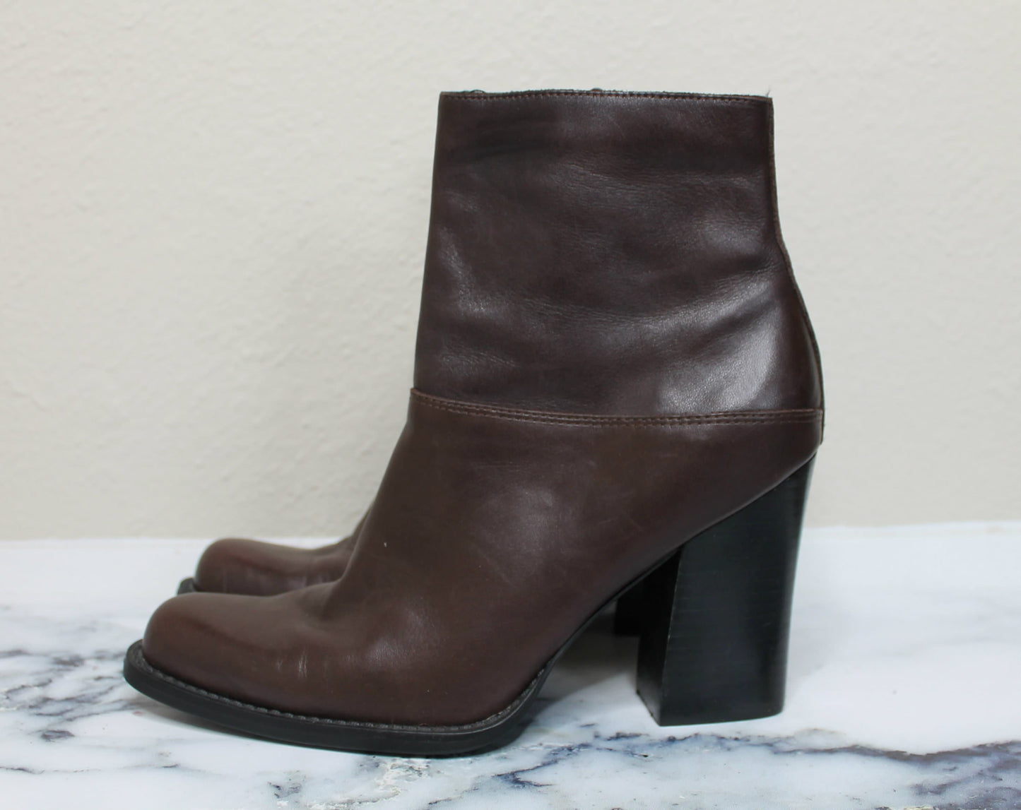 Vintage 90s Brown Leather Boots High Heel Ankle Boot Size US 8 EUR 38 Graphic Tee – Premium Graphic · Must-Have Style