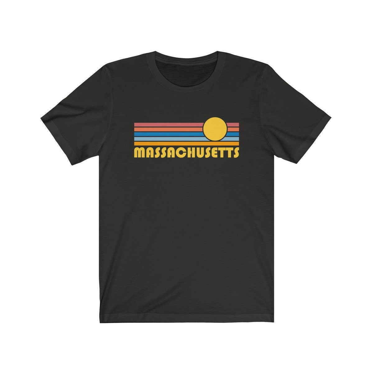 Massachusetts TShirt Retro Sunset Adult Unisex Massachusetts T Shirt Personalization Available Graphic Tee – Soft Feel · Great Gift For Fans