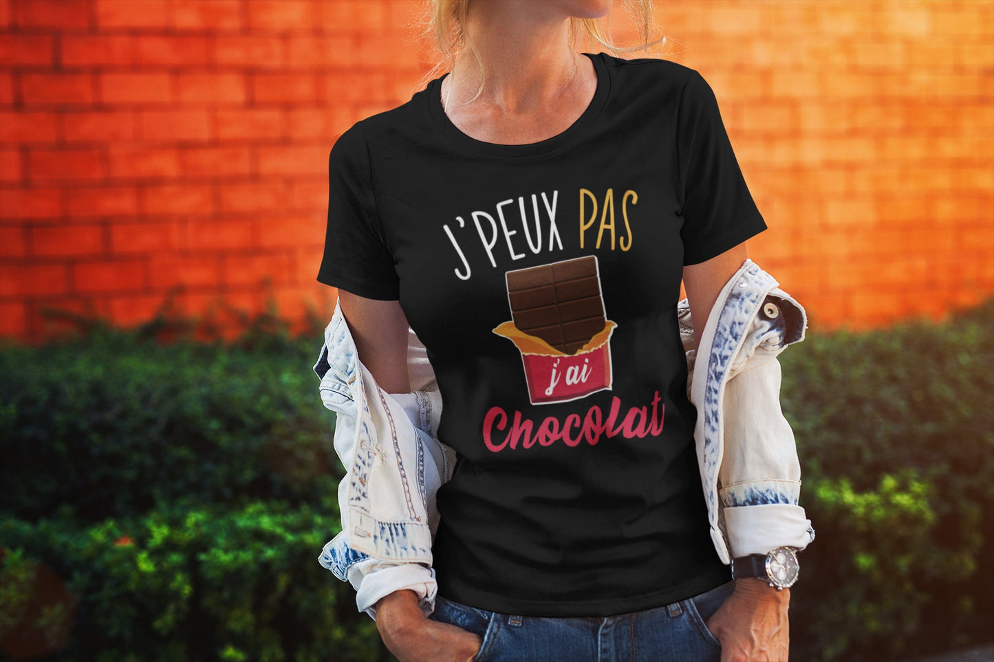 Chocolat J39peux pas j39ai Chocolat T shirt Femme Bio Humour Fun Drle Collection Pour Fan de Chocolat Graphic Tee – Warm & Stylish · High-Quality Print