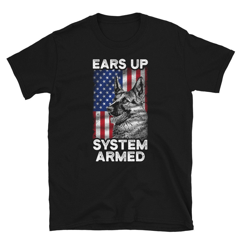 Ears Up System Armed Us Flag K9 Police Dog Tshirt Graphic Tee – Fan Favorite · Top Pick For Any Outfit
